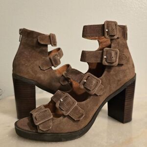 Shellys London Debden Brown Suede Peep Toe Heeled Gladiator Sandals 9